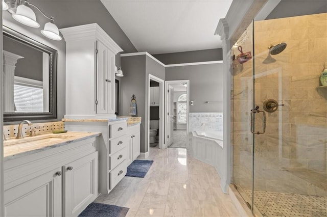 11927 W 131st Ter, Overland Park, KS 66213 - bathroom with a shower stall, a bath, vanity, and marble finish floors