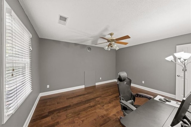 11927 W 131st Ter, Overland Park, KS 66213 - office area featuring ceiling fan, wood finished floors, and a textured ceiling