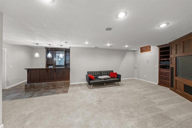 11927 W 131st Ter, Overland Park, KS 66213 - living room with a textured ceiling, carpet flooring, and recessed lighting