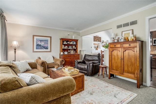 12508 Valley Brook Dr, Grandview, MO 64030 - living area with ornamental molding and light colored carpet