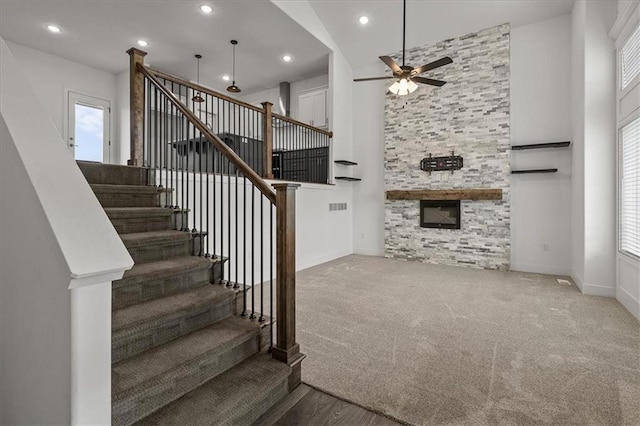 29702 W 195th St, Gardner, KS 66030 - stairs with ceiling fan, healthy amount of natural light, recessed lighting, carpet flooring, and a high ceiling