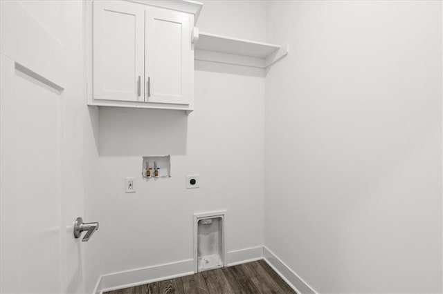 29702 W 195th St, Gardner, KS 66030 - laundry room with electric dryer hookup, washer hookup, dark wood-style floors, and cabinet space