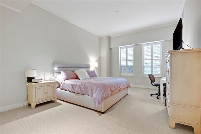 4900 Central St Unit 104, Kansas City, MO 64112 - bedroom with light carpet, crown molding, and a desk