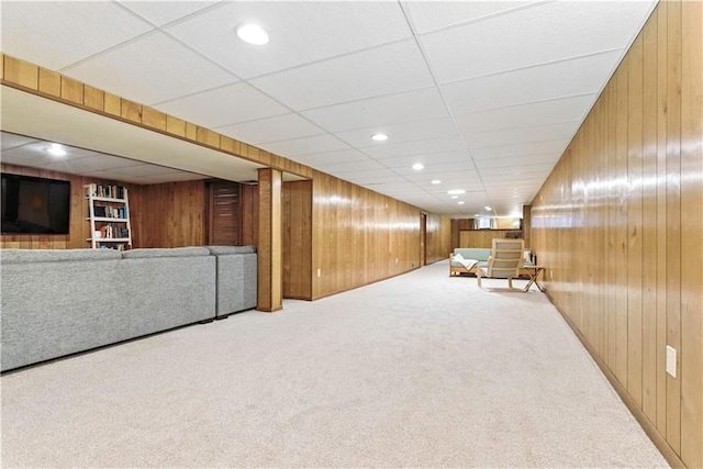 7100 Antioch Rd, Merriam, KS 66204 - unfurnished room with wooden walls, carpet floors, built in shelves, and recessed lighting
