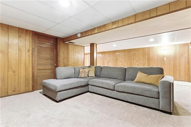 7100 Antioch Rd, Merriam, KS 66204 - living area with carpet flooring, wooden walls, and recessed lighting