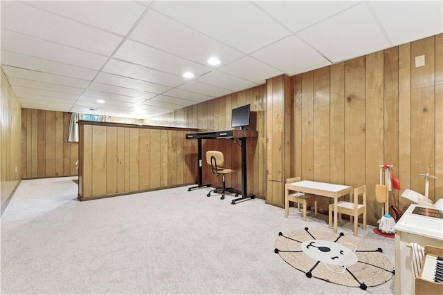 7100 Antioch Rd, Merriam, KS 66204 - recreation room featuring wooden walls and light carpet