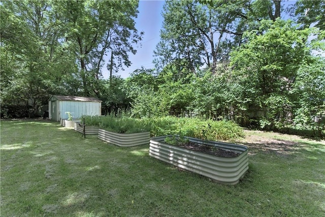 7100 Antioch Rd, Merriam, KS 66204 - view of green lawn featuring a garden and a storage unit