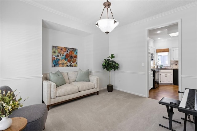 14162 W 150th Ct, Olathe, KS 66062 - carpeted living area with crown molding and baseboards
