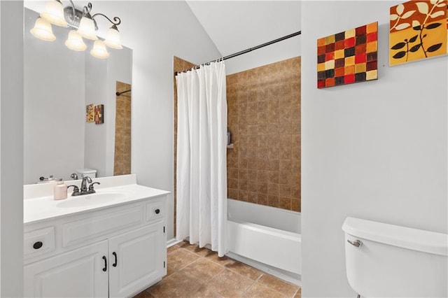 14162 W 150th Ct, Olathe, KS 66062 - bathroom featuring vanity, shower / bath combo with shower curtain, and lofted ceiling