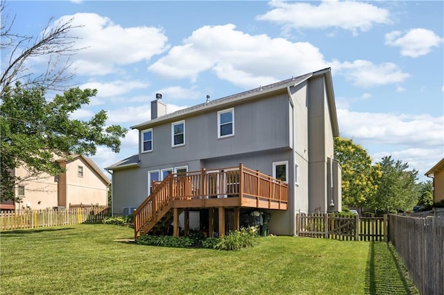 14162 W 150th Ct, Olathe, KS 66062 - rear view of property featuring a wooden deck, a fenced backyard, stairs, and a chimney