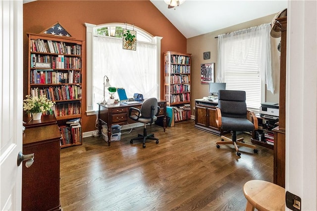 1310 Norfolk Dr, Harrisonville, MO 64701 - office area with vaulted ceiling and wood finished floors