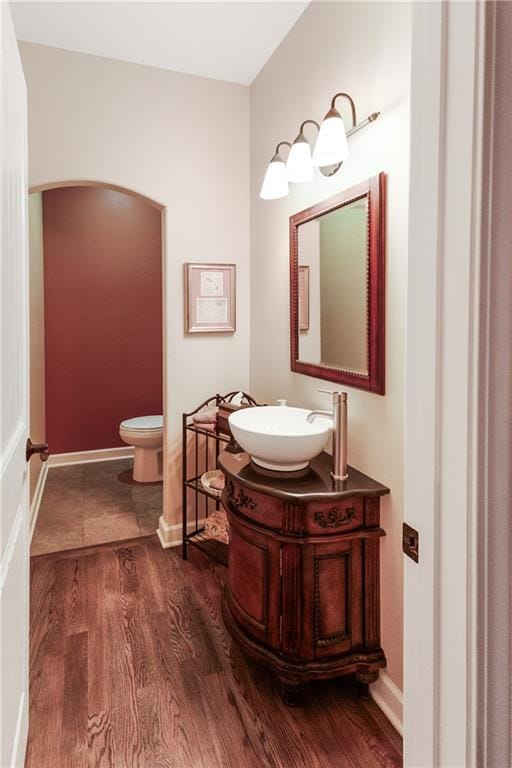 1310 Norfolk Dr, Harrisonville, MO 64701 - bathroom with wood finished floors and vanity