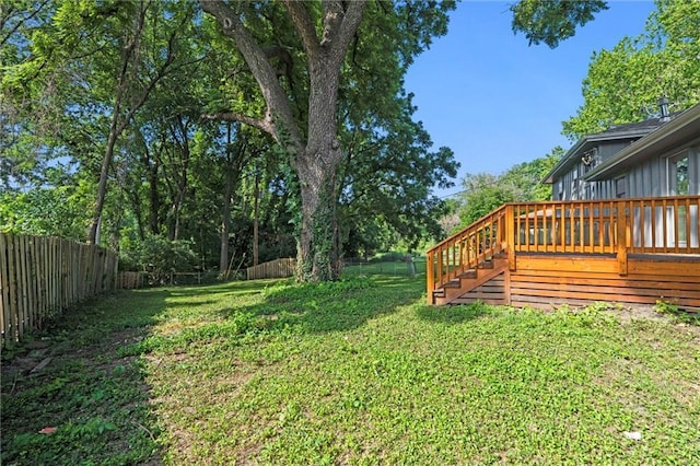 331 E 100th Ter, Kansas City, MO 64114 - fenced backyard featuring a wooden deck and stairway