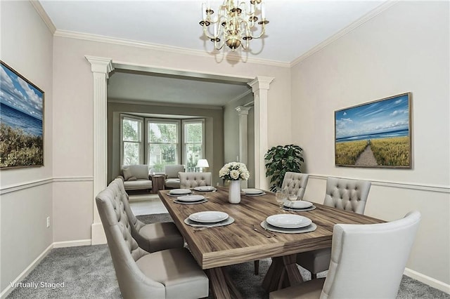 11912 W 132nd St, Overland Park, KS 66213 - dining space featuring ornate columns, crown molding, and carpet