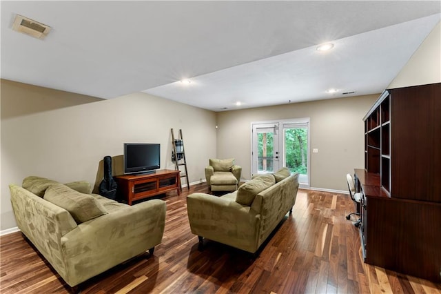 4890 NW Linder Ln, Riverside, MO 64150 - living area featuring dark wood-style floors and recessed lighting