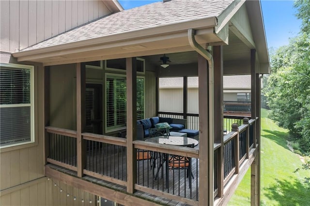 4890 NW Linder Ln, Riverside, MO 64150 - deck with a lawn and a ceiling fan
