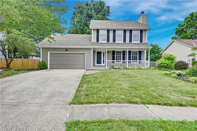16117 W 125th Ter, Olathe, KS 66062 - view of front of property with concrete driveway, an attached garage, a porch, and a chimney