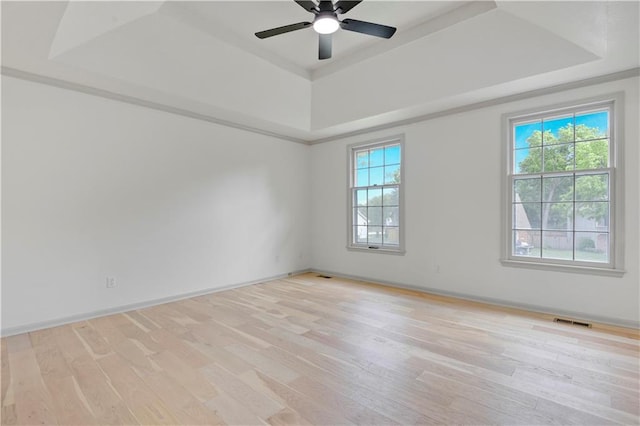 16117 W 125th Ter, Olathe, KS 66062 - unfurnished room with a raised ceiling, a ceiling fan, and light wood finished floors