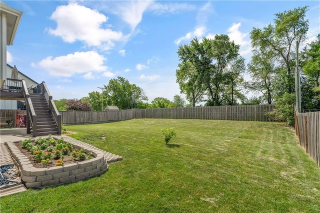 2712 E Sycamore St, Tonganoxie, KS 66086 - fenced backyard featuring stairs and a patio area