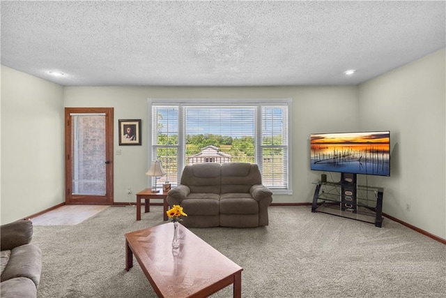 3602 S Sweeney Rd, Grain Valley, MO 64029 - living room with carpet floors and a textured ceiling