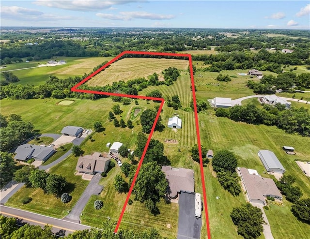 3602 S Sweeney Rd, Grain Valley, MO 64029 - aerial view of sparsely populated area featuring property boundaries highlighted