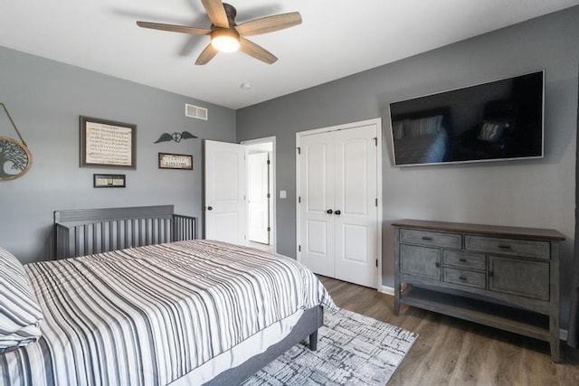 3102 Katy Trail Dr, Harrisonville, MO 64701 - bedroom with wood finished floors, a closet, and ceiling fan