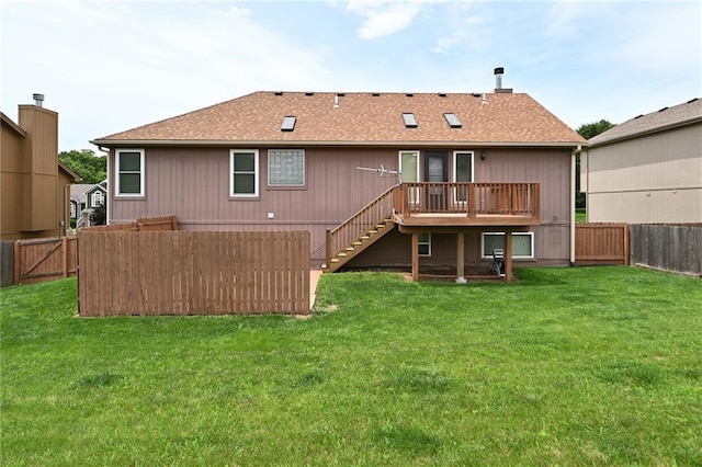 19617 Harbor Dr, Smithville, MO 64089 - rear view of property featuring stairs, a deck, a fenced backyard, and roof with shingles