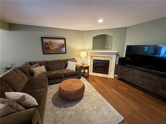 21086 Millridge St, Spring Hill, KS 66083 - living area with wood finished floors, a fireplace, and recessed lighting