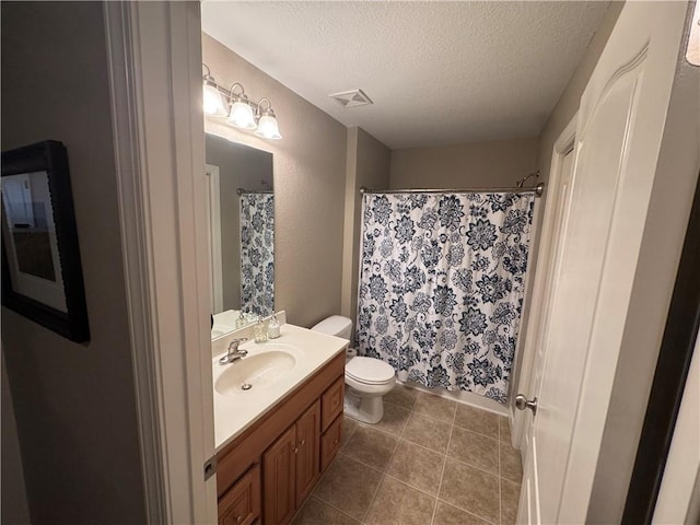 21086 Millridge St, Spring Hill, KS 66083 - bathroom with a textured ceiling, vanity, tile patterned floors, and a shower with shower curtain