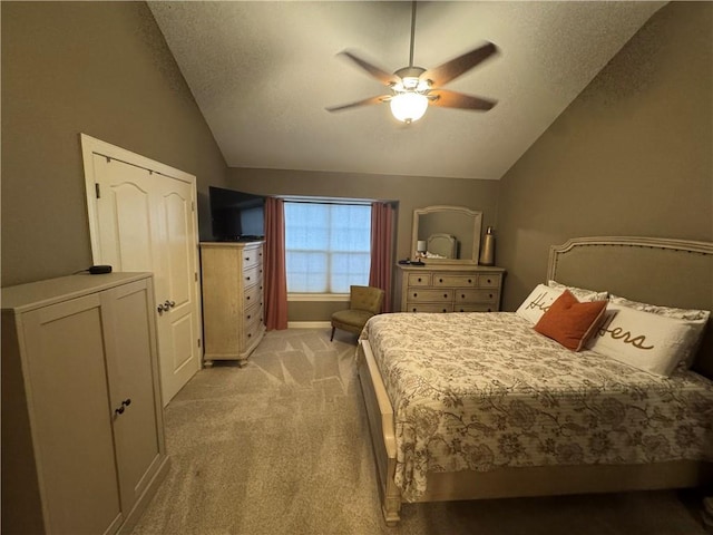 21086 Millridge St, Spring Hill, KS 66083 - bedroom with vaulted ceiling, light colored carpet, ceiling fan, and a textured ceiling