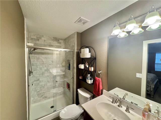 21086 Millridge St, Spring Hill, KS 66083 - full bathroom featuring a textured ceiling, a stall shower, vanity, and a textured wall