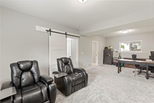 20335 W 220th Ter, Spring Hill, KS 66083 - office area featuring a barn door and light colored carpet