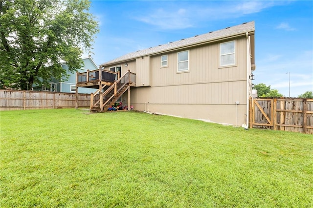 20335 W 220th Ter, Spring Hill, KS 66083 - back of property with a wooden deck, stairway, and a fenced backyard