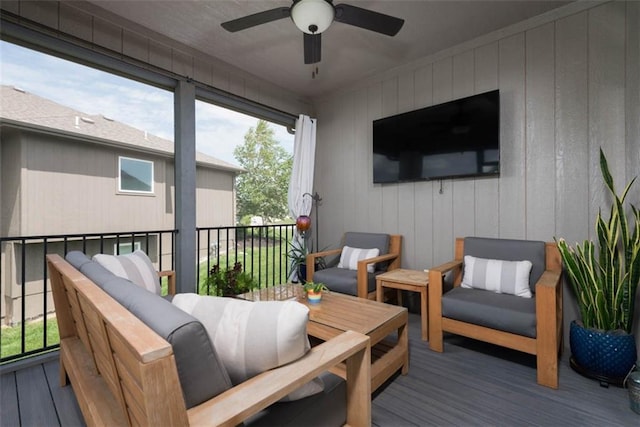 14423 N 145th St, Basehor, KS 66007 - wooden terrace with a ceiling fan and an outdoor living space