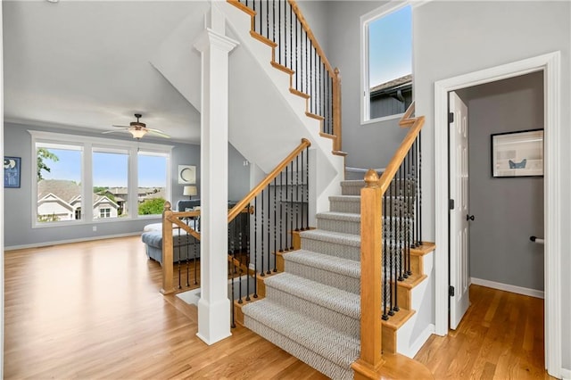 23852 W 124th Ct, Olathe, KS 66061 - staircase featuring wood finished floors and ceiling fan