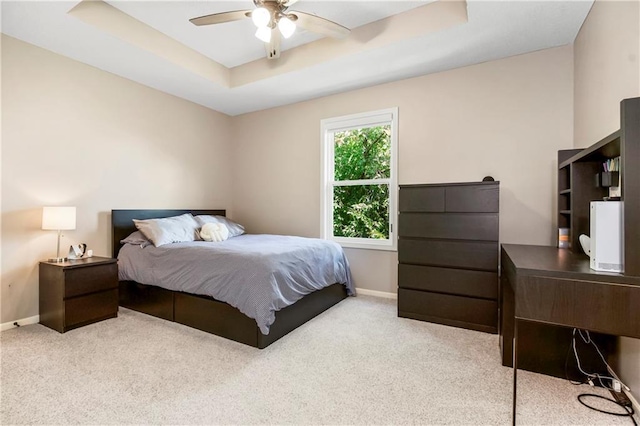23852 W 124th Ct, Olathe, KS 66061 - bedroom with carpet, a tray ceiling, and ceiling fan
