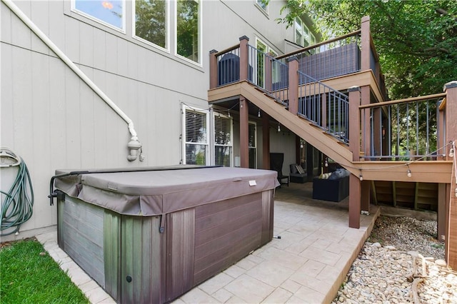 23852 W 124th Ct, Olathe, KS 66061 - view of patio featuring a hot tub, stairs, and a deck