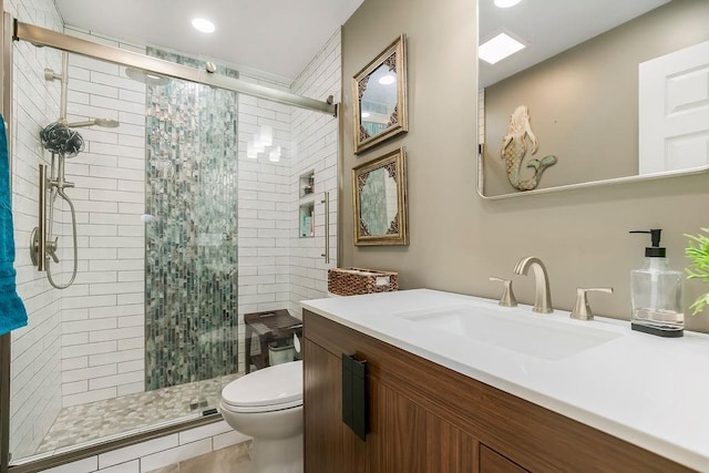 1702 Aspen Ln, Excelsior Springs, MO 64024 - bathroom featuring a shower stall, vanity, and recessed lighting