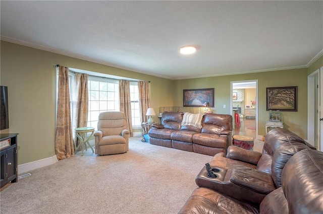 12432 Lamar Ave, Overland Park, KS 66209 - carpeted living area featuring crown molding and baseboards