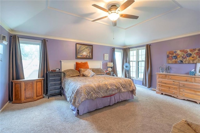 12432 Lamar Ave, Overland Park, KS 66209 - bedroom featuring light colored carpet, a tray ceiling, a ceiling fan, and crown molding