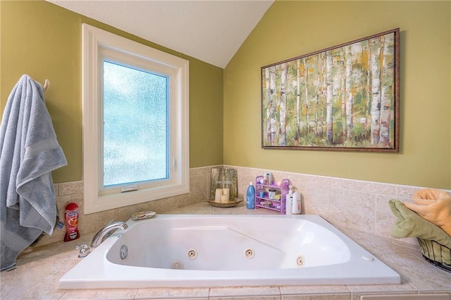 12432 Lamar Ave, Overland Park, KS 66209 - bathroom with plenty of natural light, a whirlpool tub, and vaulted ceiling