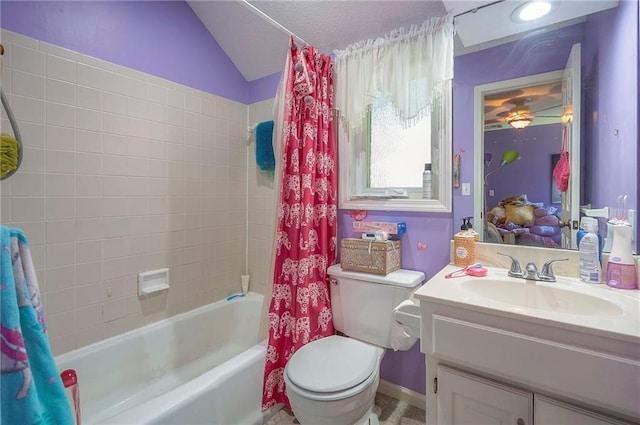 12432 Lamar Ave, Overland Park, KS 66209 - bathroom featuring lofted ceiling, shower / bath combo, and vanity