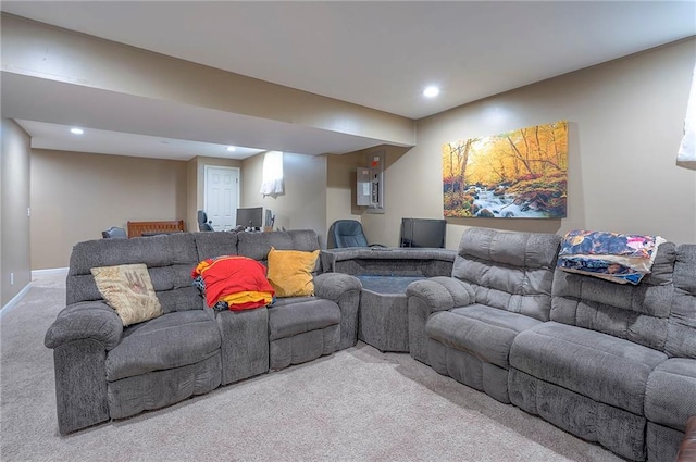 12432 Lamar Ave, Overland Park, KS 66209 - living area featuring carpet floors and recessed lighting