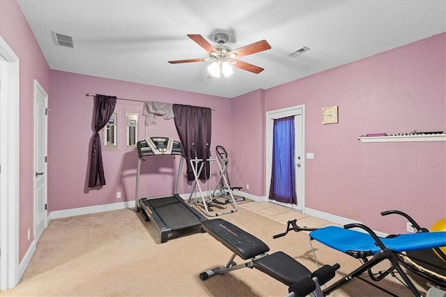 14409 Grandview St, Overland Park, KS 66221 - exercise room featuring a ceiling fan and light colored carpet
