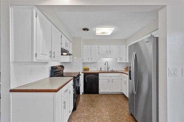 8815 W 81st St, Overland Park, KS 66204 - kitchen featuring black appliances, backsplash, white cabinets, and under cabinet range hood