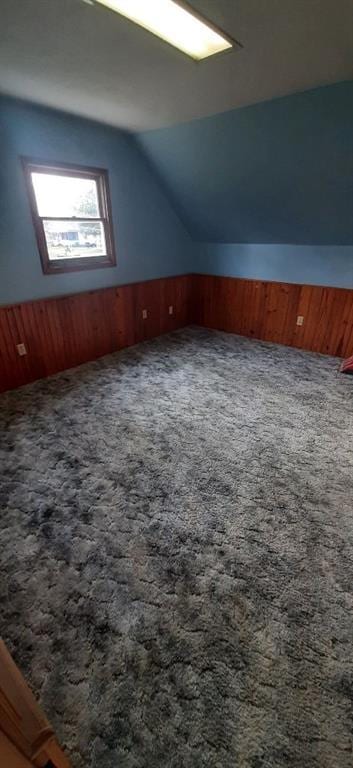 615 Church St, Neodesha, KS 66757 - additional living space featuring lofted ceiling, wood walls, and carpet