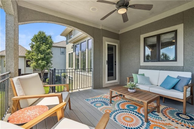 16420 Lucille St, Overland Park, KS 66221 - deck featuring ceiling fan and an outdoor living space