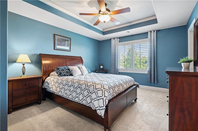 16420 Lucille St, Overland Park, KS 66221 - bedroom with a raised ceiling, carpet flooring, crown molding, and a ceiling fan