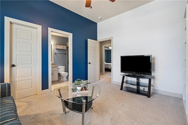 16420 Lucille St, Overland Park, KS 66221 - living room with carpet flooring and ceiling fan
