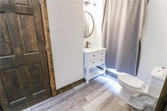 600 W Chestnut St, Holden, MO 64040 - bathroom with wood finished floors, vanity, and a shower with shower curtain